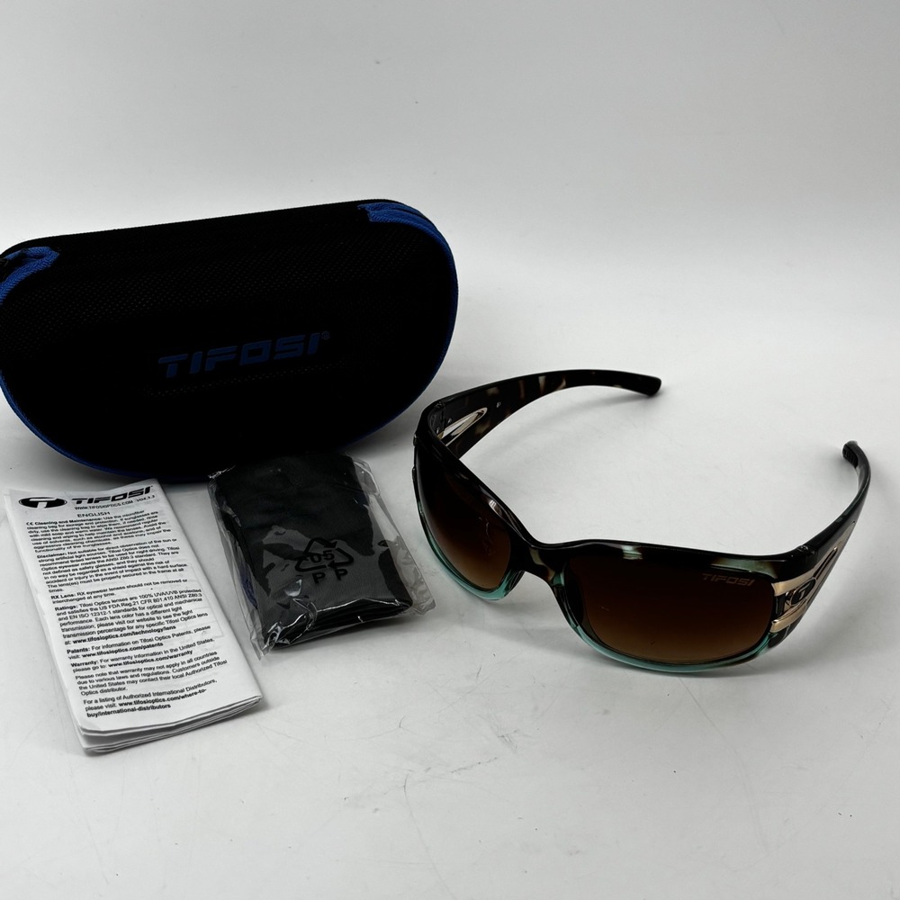 Tifosi Sunglasses Tortoise Teal Frame Brown Gradient Lens with Case and PouchNew